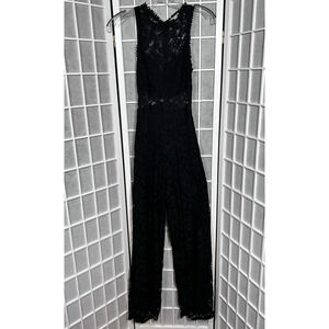 Gianni Bini Black Lace Sleeveless Jumpsuit Sheer Waist Womens Size XS Mob Wife